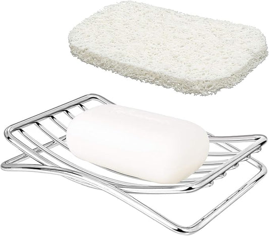 Soap Dish Stainless Steel Bar Soap Holder for Shower Bathroom, Self-draining Soap Dishes Sponge Holder for Kitchen Sink, Easy Cleaning Quick Dry with White Soap Saver