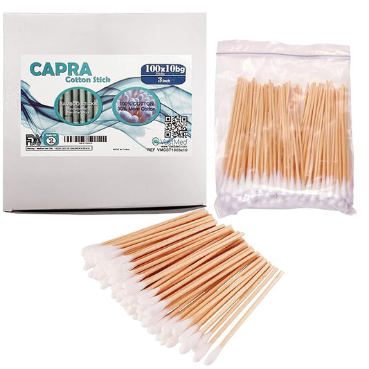1000 PCs Long Cotton Swabs with Bamboo Wooden Handles 3 Inch Cotton Tipped Applicator by VASTMED | Ideal for Application of Medication, Cleaning Skin, Arts and Crafts Remover Tool