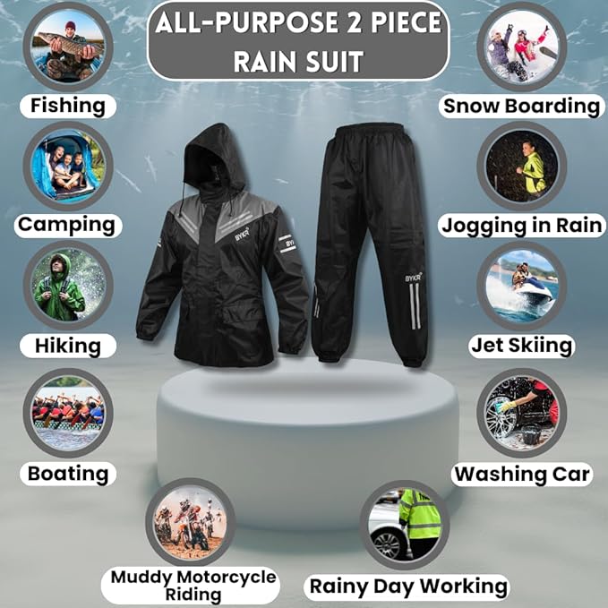 BYKR Waterproof Outdoors Motorcycle Rain Suits for Men & Women Cycling 2-Piece Breathable & Windproof Wet Weather Protection