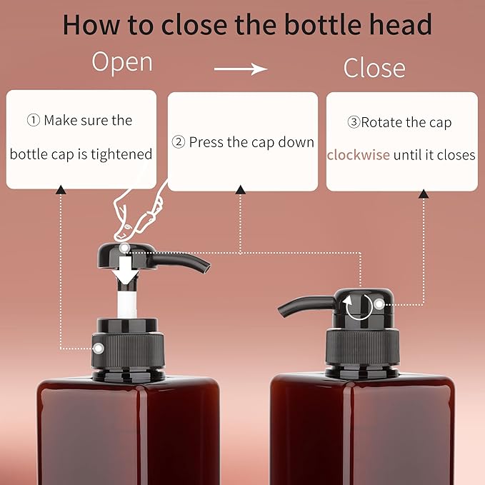 Pump Bottle Dispenser 22oz/650ml Jansburg 2Pack Refillable Square Plastic Lotion Dispenser Empty Lotion Pump Bottle for Essential Oil Lotion, Shampoo, Bathroom Travel Amber