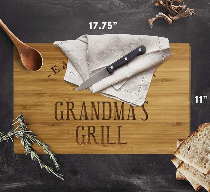 Andaz Press Large Bamboo Wood BBQ Cutting Board Gift, 17.75 x 11-inch, Grandma's Grill, 1-Pack, Laser Engraved Serving Chopping Board Christmas Birthday Chef Kitchen Ideas