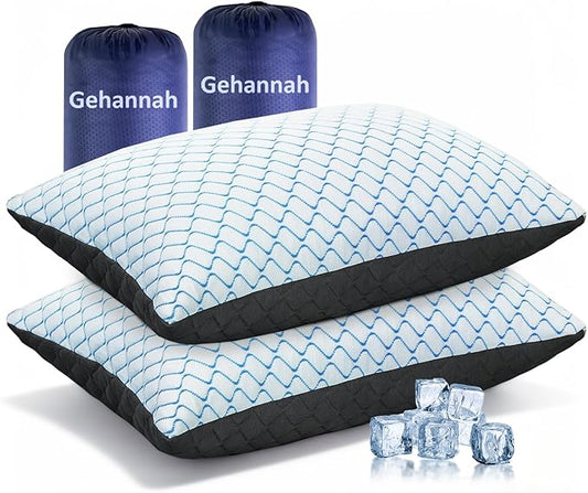 Gehannah Travel Pillow - Compressible Camping Pillow for Sleeping, Shredded Memory Foam Pillow with Storage Bag Compact Supportive (Grey, Large(2 Pack))