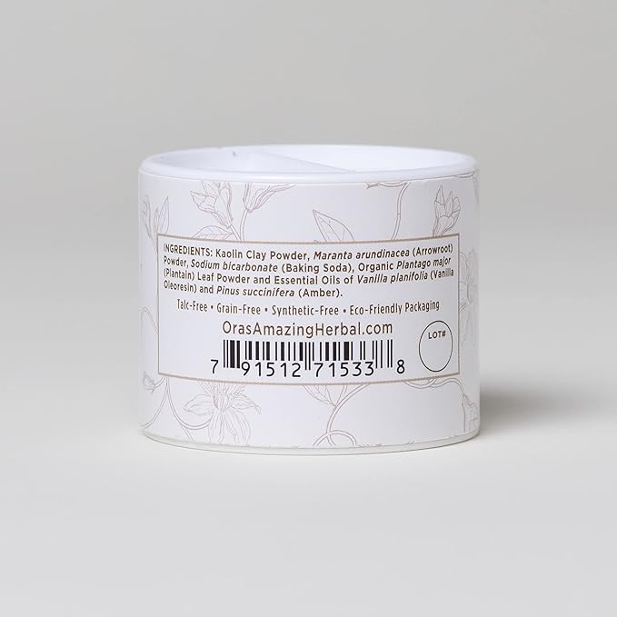 Ora's Amazing Herbal Baby Powder Talc-Free, Real Vanilla Amber Natural Scent, Cornstarch Free Arrowroot and Clay Based Powder, Synthetic, Pack of 2 Travel Size 0.5 oz