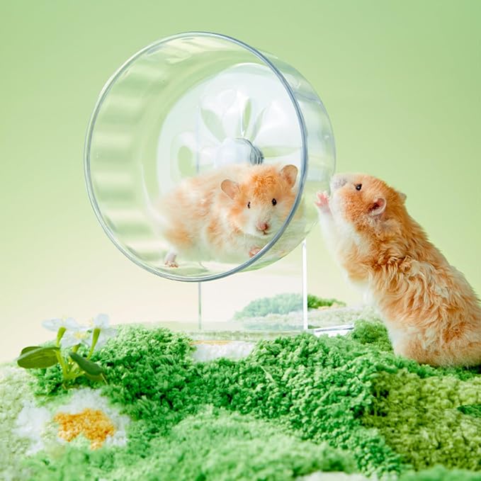 Hamster Wheel, Silent Running Exercise Wheel with Adjustable Stand for Hamster Guinea Pig Gerbil Hedgehog Small Animal Cage Accessories (Clear, 7.1inch/18cm)