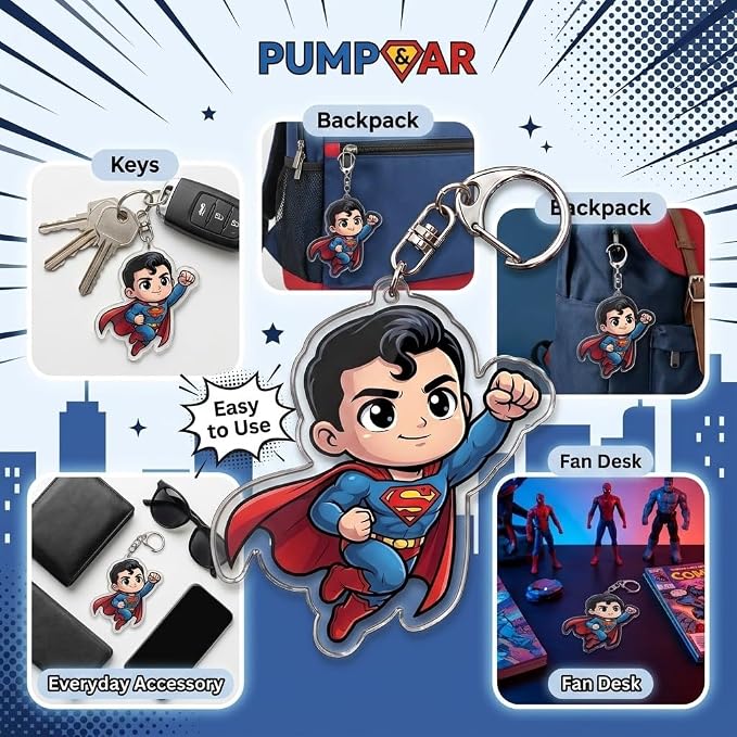 PumpCar Acrylic Keychain Double-Sided Charm Key Ring with Metal Clip Backpack Charm Bag and Car Key Accessory Collectible