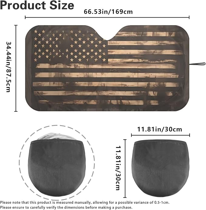 Vintage American Flag Windshield Sun Shade for Front Window Easy to Install Automotive Interior Sun Protection Lightweight Blocking Harmful UV Rays & Heat