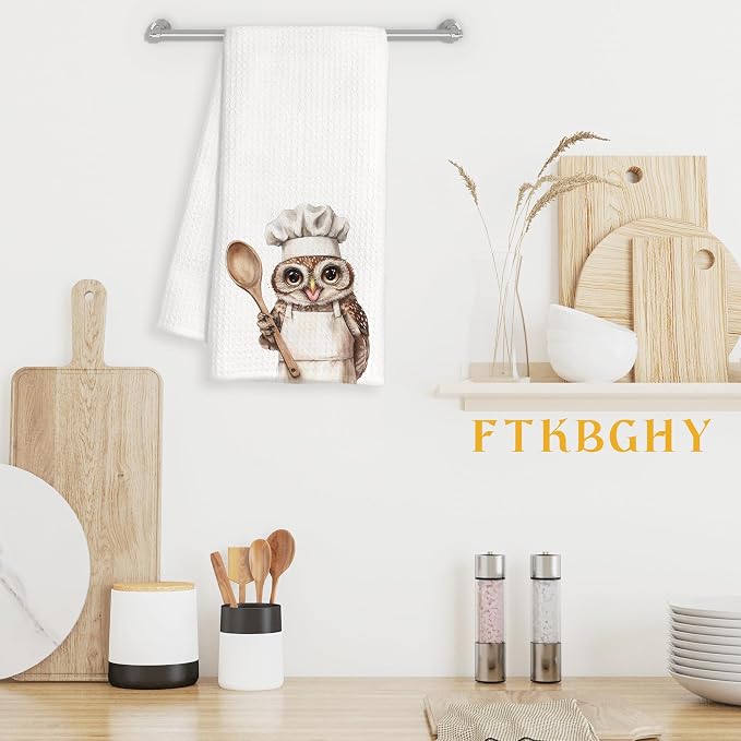 Funny Owl Chef Kitchen Towels, Owl Lover Gifts for Women Men, Gifts for Chef, Funny Wildlife Bird Decorative Dish Hand Tea Towels for Kitchen Bakery, 16x24 Inch