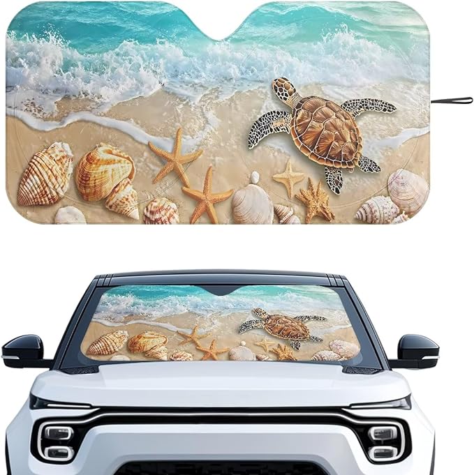 Beach Turtle Car Front Windshield Sun Shade Universal Sun Shade Windshield Cover Auto Sun Heat and UV Rays Blocker Auto Interior Protector for Most Sedan Truck SUV