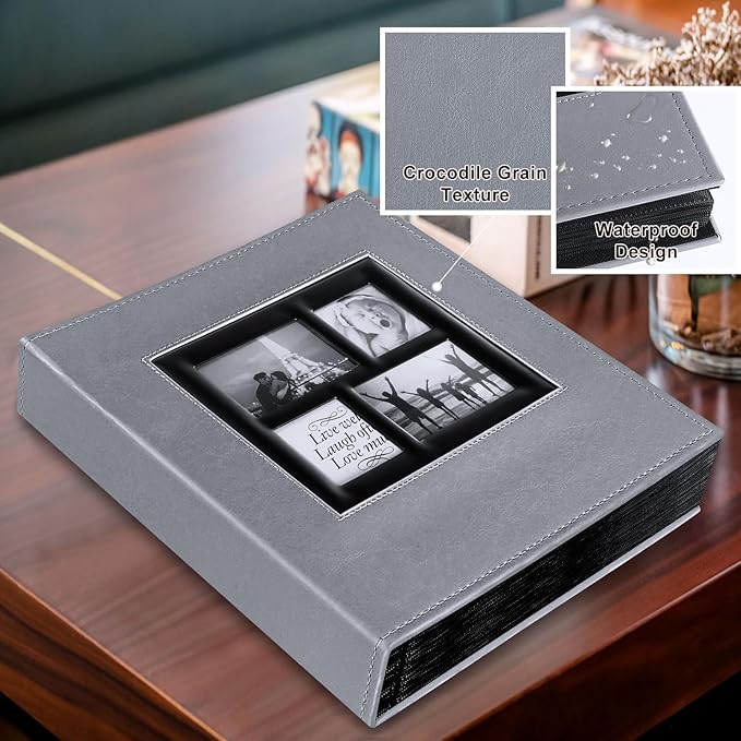 Ywlake Photo Album 4x6 600 Pockets, Large Capacity Family Wedding Leather Picture Albums Holds 600 Horizontal and Vertical Photos Grey