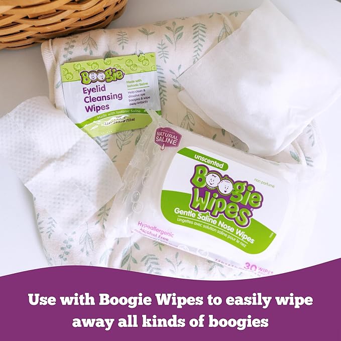 Boogie Eyelid Cleansing Wipes for Baby, Kids & Adults, Made with Isotonic Saline, Individually Wrapped, 25 Ct