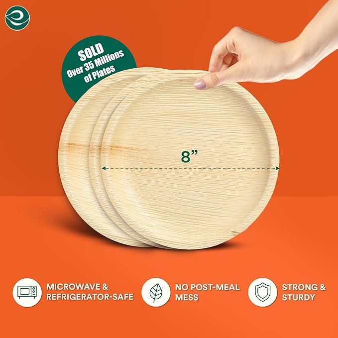 ECO SOUL Compostable 8 Inch Palm Leaf Round Plates (100 Count) Like Bamboo Plates | Biodegradable | Eco-Friendly, Microwave & Oven Safe
