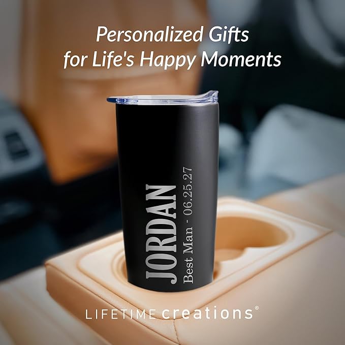 Lifetime Creations Engraved Personalized Groomsman Tumbler (Matte Black) 20 oz - Stainless Steel Coffee Travel Mug Gift