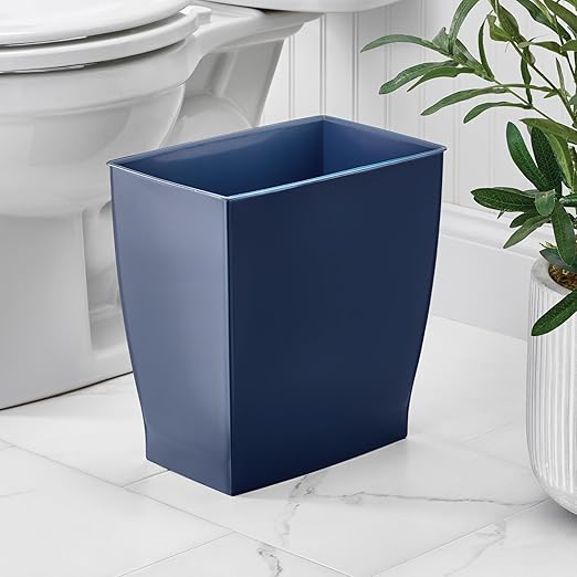 iDesign Small Plastic Bathroom Trash Can, Slim Rectangle Garbage Bin for Bedroom, Office, Dorm, 4-Pack, Navy Blue