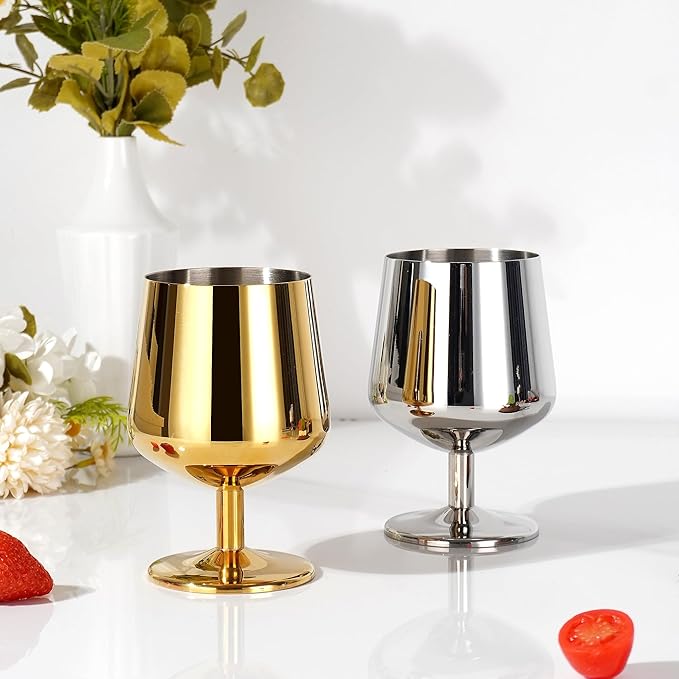 12oz Brandy Snifters, Cognac Snifter Glasses, Brandy Snifters Set of 4 of 6, Stemmed Whiskey Glasses, 18/10 Stainless Steel, Dishwasher Safe, Ideal Gift for Wine Lover, Black