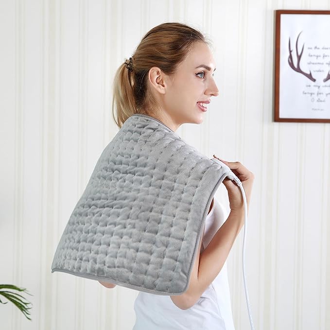 24"X20" Electric Heating pad with 6 Heat Settings, Auto Shut Off, Silver Gray Dry Electric Heating for Back Neck Knee Arms Legs Shoulder Heat Pads for Christmas Birthday Father's Day Mother's Day