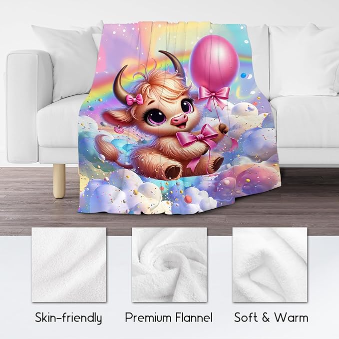 Girls Blankets - Highland Cow Blanket Gifts - 40x50 Inches Cozy Soft Flannel Throw for Couch, Office Bed
