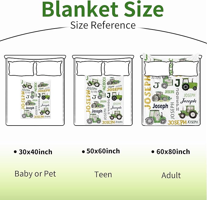 Personalized Tractor Truck Blanket for Boys Girls with Name, Custom Name Blanket Construction Trucks Car, Soft Flannel Teen Blankets Customized Gift for Birthday Christmas-50x60in