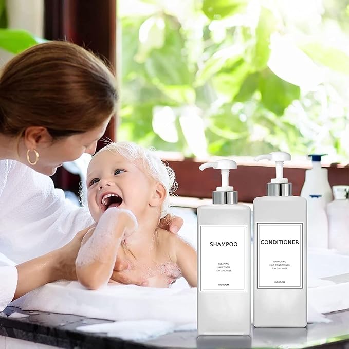 Modern Silver Shampoo and Conditioner Dispenser (21 oz, Pack of 3) Refillable Pump Bottle Set Empty Shower Plastic Bottles with Pump for Bathroom Body Wash Soap and Shower