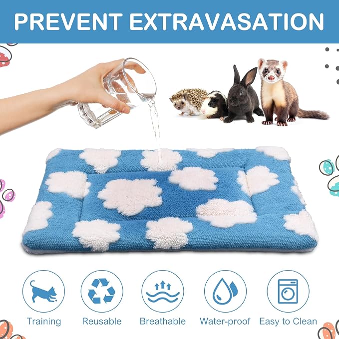 Haull 4 Pcs Waterproof Guinea Pig Bedding Soft Dog Cat Bed Crate Mat Small Animal Plush Cage Liners Rabbit Bunny Kennel Pad Reversible Cozy Pee Thickened Hamster Pad(White Cloud,13 x 18.5 Inch)