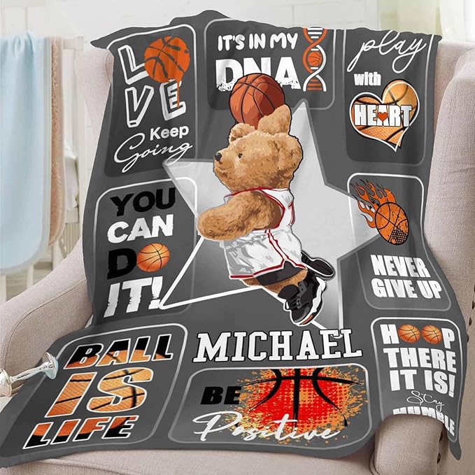 Customized Blankets with Name, Little Bear Blanket Custom Blanket Soft Personalized Name Throw Blanket Gifts for Boys Girls Birthday