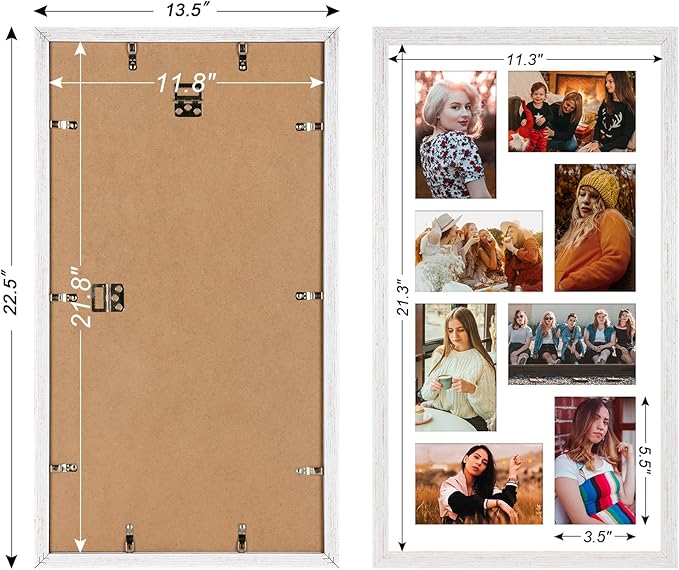 11.8x21.8 Collage frame with 8 Openings 4X6 Pictures, Multiple Picture Frame with Mat, Wall or Tabletop Decor, White Wood Grain,2 Pack