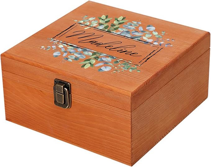 Personalized Keepsake Memory Box Custom Name Wooden Decorative Storage Box with Lids, Christmas Gift Box for Women Men Customized Gifts for Birthday Anniversary Wedding Graduation