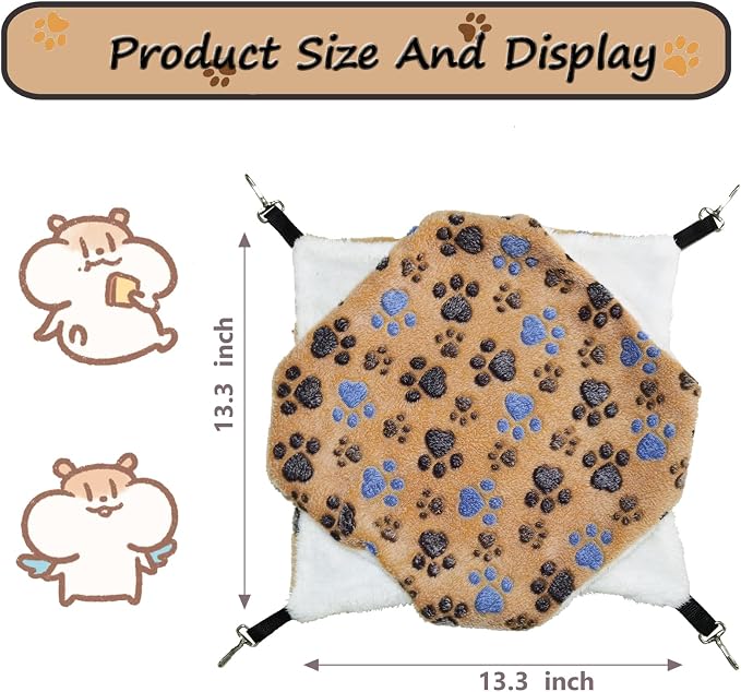 Guinea Pig Ferret Hammock for Cage - Machine Washable Double-Decker Hanging Bed - Fits Sugar Glider,Fancy Rat,Hamster,Gerbil - 13.3" x 13.3" Coffee-Footprints