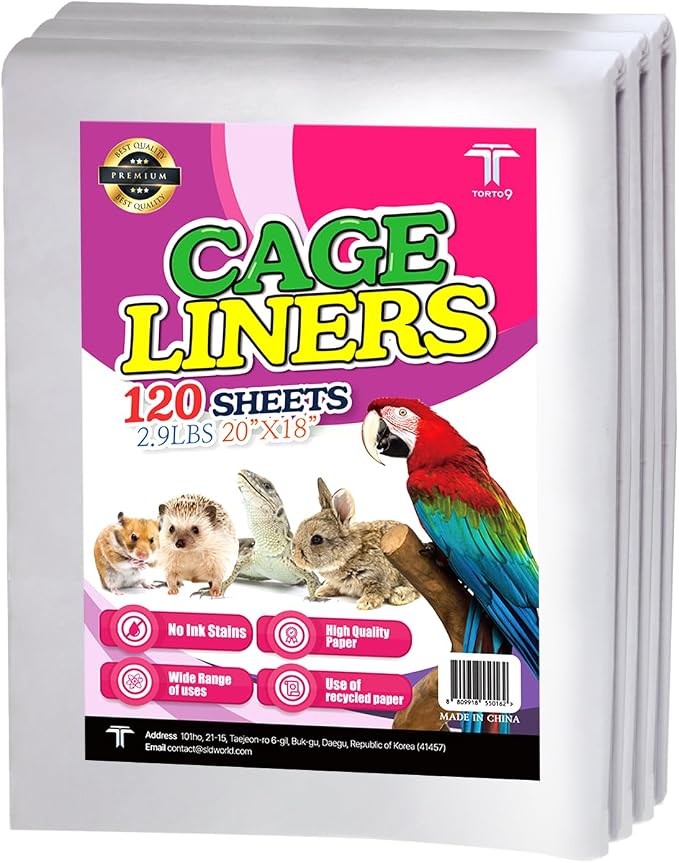 T TORTO9 Bird Cage Liner - 120 Paper Sheets, 20" x 18", 2.9 lb - Ideal for Pet Habitats, Bulk Pack for Long-Lasting Use, Newsprint Texture, Convenient Parcel Packaging