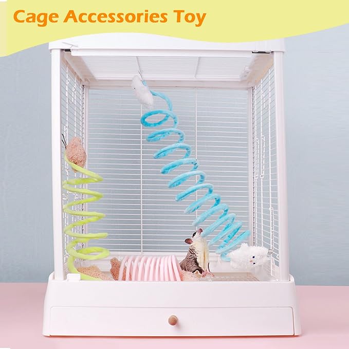 3Pcs Elastic Sugar Glider Climbing Rope Toys, Hanging Cage Accessory | Enrichment Toys Wrapped in Short Plush for Soft Touch & Spring Design Boost Climbing Fun & Build Small Pets’ Climb Strength