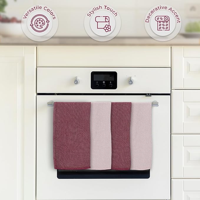Cute Kitchen Towels - 4 Pack, (20" x 30") - Elegant & Pretty - Versatile as, Cute Hand Towels, Decorative Kitchen Towel, Dishcloths, Pretty Dish Towel, Burgundy and Powder Pink