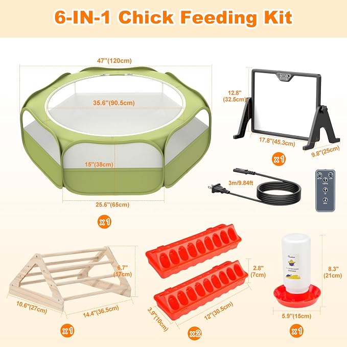 Pawaboo 6-in-1 Chicken Brooder Box for Chick Starter Kit | Includes Pet Cage Tent, Brooders Heating Plate, Chicks Perch, Feeder and 1.1L Chick Waterer, Chicks Supplies