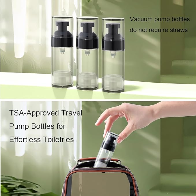 Wide Caliber airless Vacuum Pump Bottle, Reusable Cosmetics Pump Dispenser, DIY Easy Canned, Translucent Black Travel Size can be Packaged Separately Shampoo Light Lotion, etc. (1.0/oz, 5 Packs)