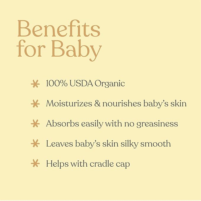 ELLAOLA Organic Moisturizing Baby Massage Oil - Non Greasy Formula Made With Natural Jojoba, Sunflower, and Argan Oil to Hydrate Skin and Protect Against Cradle Cap | 5 fl. oz.