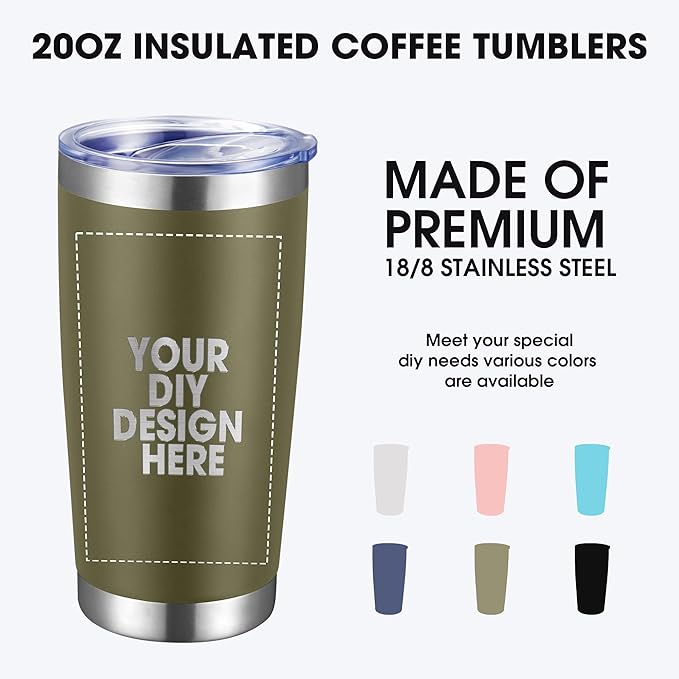Personalized Custom Tumbler Print in USA 100 Pcs 20oz Stainless Steel Coffee Cup with Lid & Straw Double Wall Insulated Tumbler with Colorful Text Logo Photo