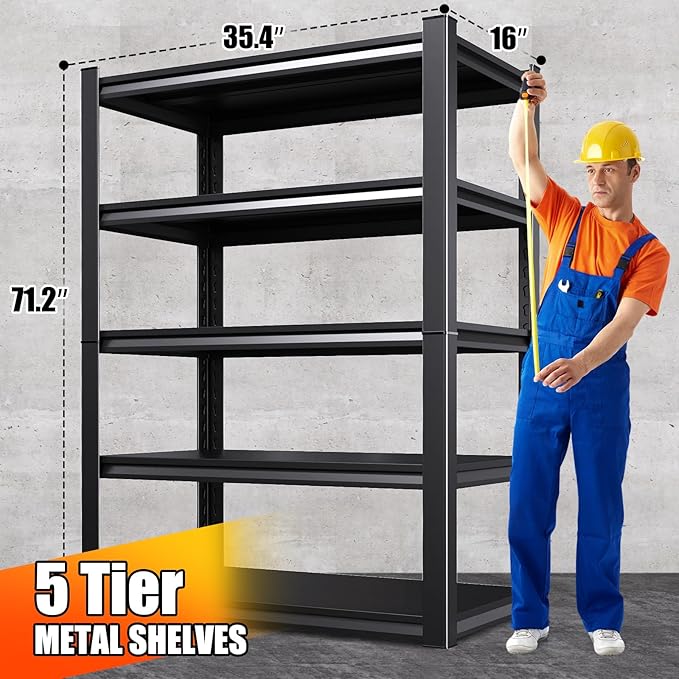 71.2''H Storage Shelves, 2500lbs Garage Shelving,Adjustable Heavy Duty Shelving Unit,5T Tall Garage Shelves，Metal Standing Shelf Units,Utility Rack For Kitchen Warehouse Industrial Basement 71*35*16