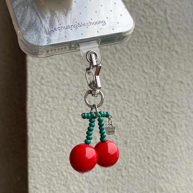 Agromusk Cute Cherry Keychain,Kawaii Cherry Bag Purse Charms for Women Car Keys Decor Gifts Stuff Accessories