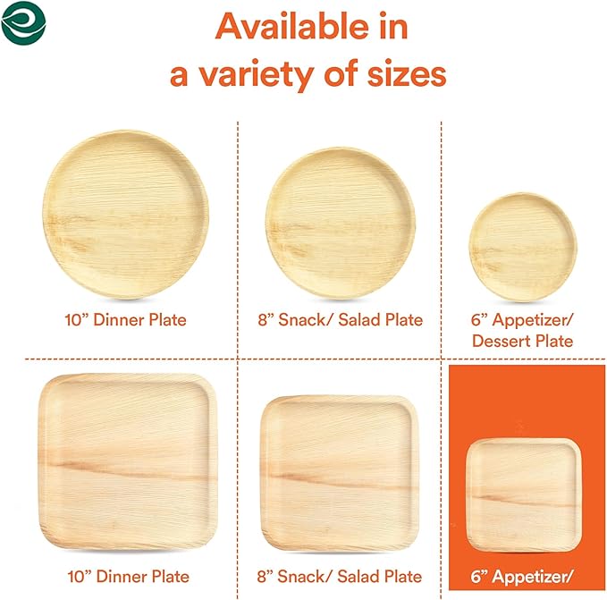 ECO SOUL 100 Count Round Palm Leaf Plates of 6 Inch - Disposable, Eco-Friendly, Biodegradable Bamboo Plates - Perfect for Parties, Catering, Weddings & Large Events