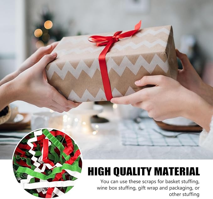 2 LB Red Green White Crinkle Cut Paper Shred Filler Great for Gift Wrapping, Basket Filling, Birthday, Wedding, Halloween, Thanksgiving, Christmas Day, New Year Party Decorations Filling Supplies