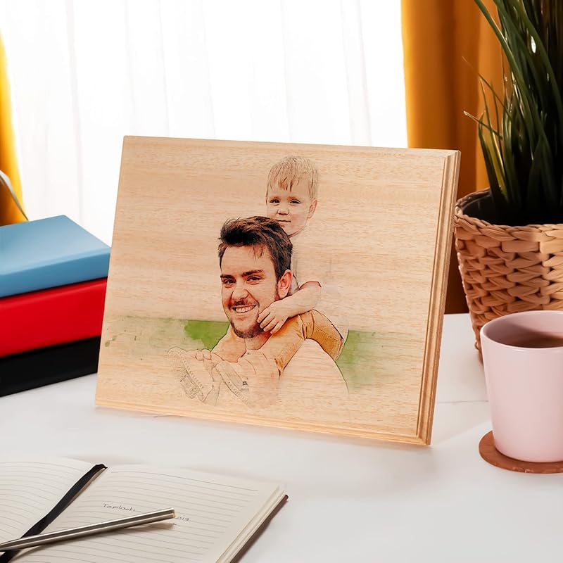 udelf Custom Photo on Wood, Engraved Photo on Wood with Watercolor Style, Custom Wall Art, Personalized Portrait from Photo as Long Distance Gift.