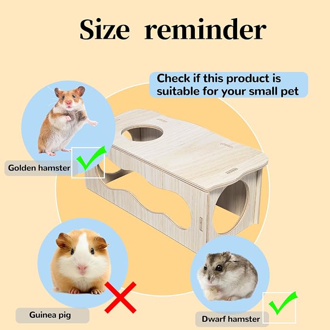 2 PCS Wooden Hamster Hideout Multi-Chamber Tunnel Set Hamster House Hiding Maze Platform Stuff Exploring Toy Cage Accessories for Gerbil Rat Mice