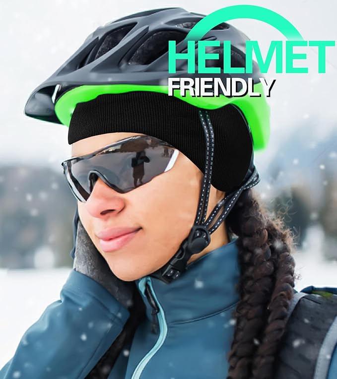 Winter Ear Warmer Headband for Men Women Double-Layer Knit Ear Muffs Cover with Fuzzy Lining for Running and Cycling (Black, Rose Pink, One Size)