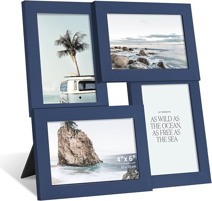 4x6 Collage Picture Frame,4 Photo Frame with Real Glass,Family Picture Frame Collage Wall Hanging or Tabletop Display，Blue