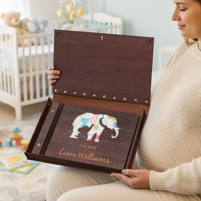 Personalized Wooden Photo Albums,Retro Style Travel Scrapbook with Writing Space,Family Photo Albums Couples Memory Book,DIY Adventure Book for Wedding Family Travel Birthday Baby Shower