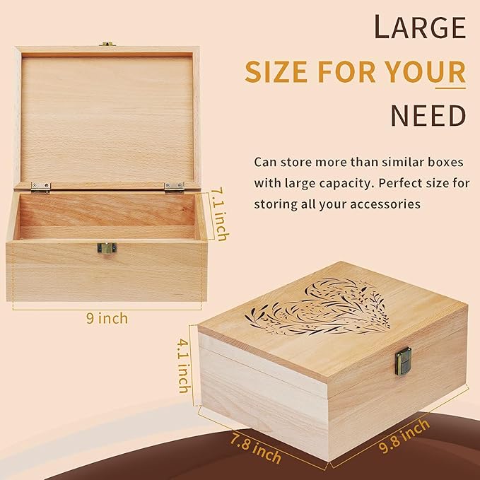 EXISTING Memory Box for Keepsakes, Woodblock Heart Laser Cut Wooden Storage Box with Hinged Lid, Large Keepsake Boxes - Store Jewelry, Toys, Photos, and Keepsakes in a Decorative Crate