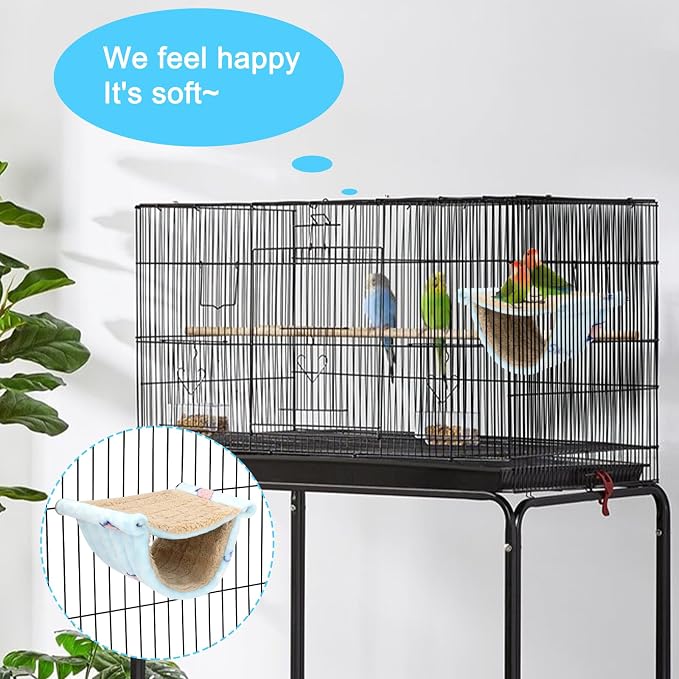 BWOGUE Bird Nest Bed Hanging Hammock, Parakeet Bed for Cage, Cockatiel Bed | Warm Fleece Snuggle Hut, Double-Layer Comfort, Wooden Perch Setup, Washable Hammock