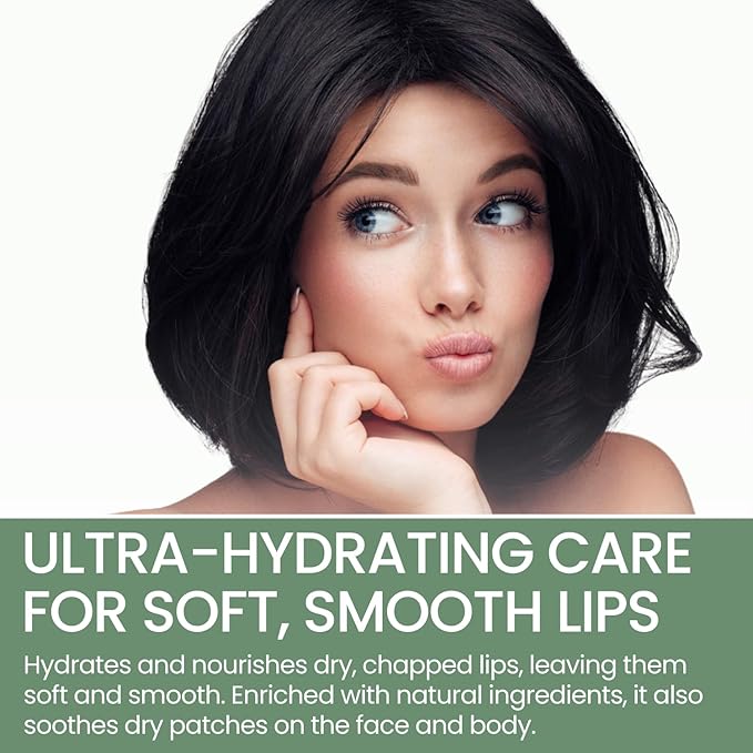 Organic Lip Treatment Balm Ultra Hydrating & Nourishing Care for Dry, Chapped, Cracked Lips & Skin, Visibly Smooths Wrinkles & Fine Lines, Natural Skin Care, Travel Size, Women and Men