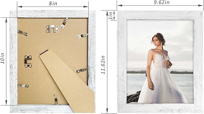 iRahmen 8x10 Picture Frame Set of 4, High Definition Glass Distressed White Frame, 8 x 10 Wood Photo Frames for Tabletop Display and Wall Mounting