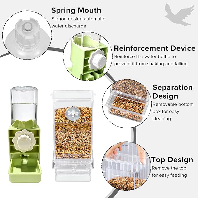 Lemtrflo No Mess Bird Cage Feeder, Automatic Bird Water Dispenser | Parakeet Cage Accessories