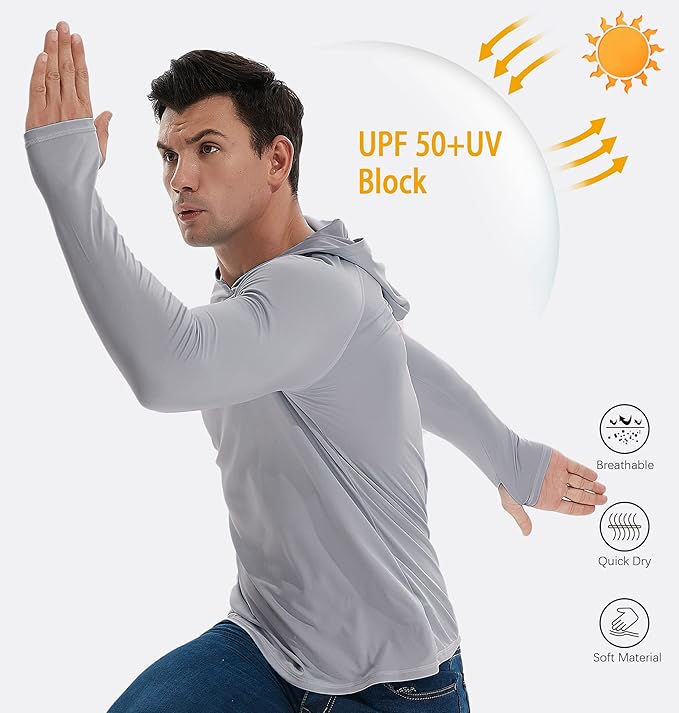 TELALEO 3 Pack Men's UPF 50+ Sun Protection Lightweight Hoodie Performance Long Sleeve SPF UV Shirt for Fishing Running
