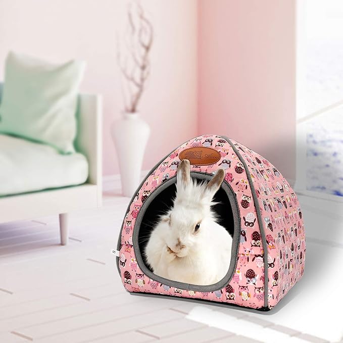 Guinea Pig Bed Hideout, Washable Hamster Cave for Small Animals | Removable Cushion for Cleaning, Warm Fleece Nest, Washable Bed, 10.23 x 10.23 x 11 in, Dwarf Rabbits Hedgehogs